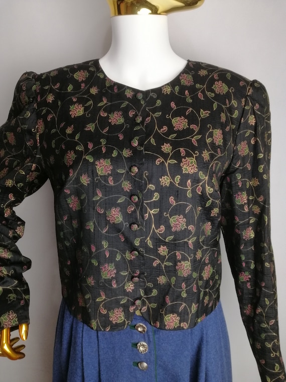 Puff Sleeve Dirndl Jacket, Silk Floral Austrian B… - image 6