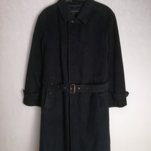 STRELLSON of SWITZERLAND Mens Coat, Wool Inner Lining Belted Coat, 80s Navy Blue Overcoat, Single Breasted Long Coat, Gentleman Warm Jacket
