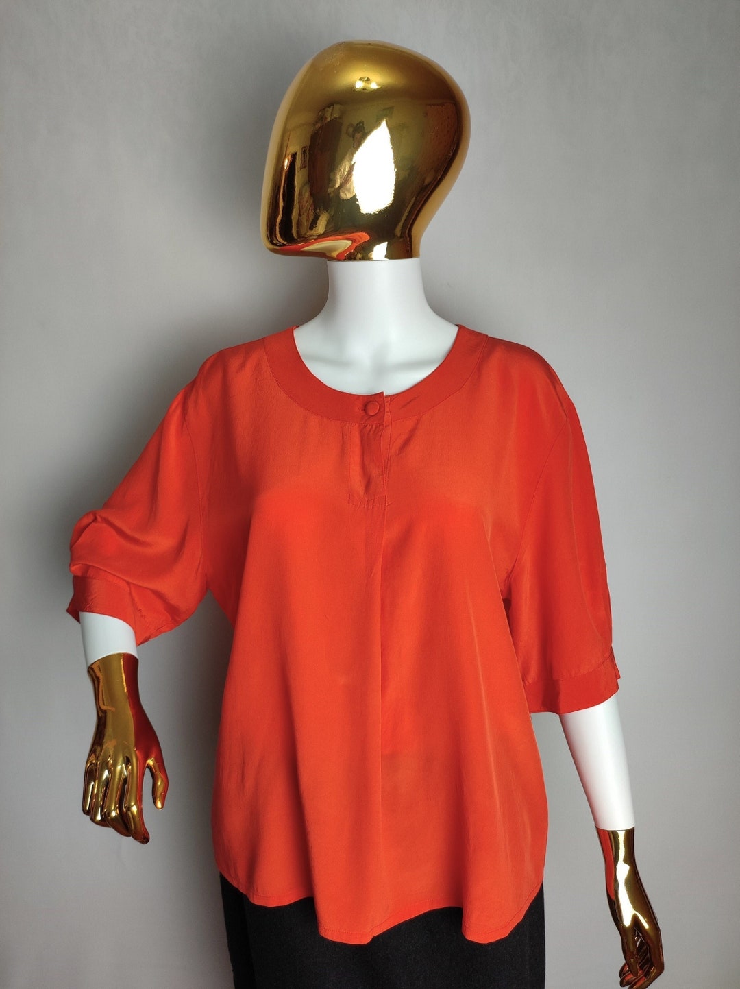 90's Red Silk Oversized Minimal Silk Blouse by The Limited main image 0