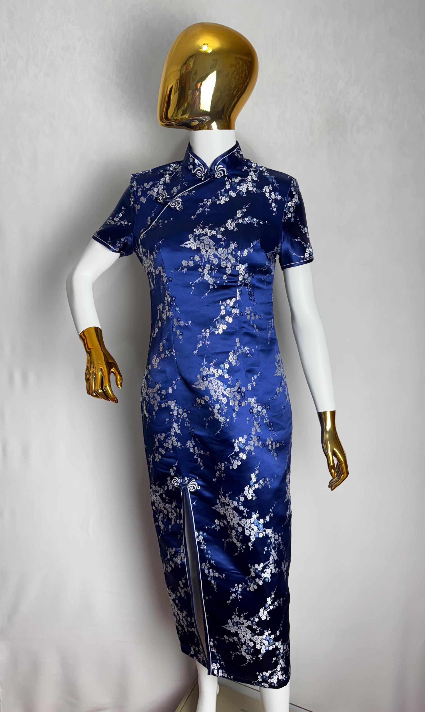 ワンピース Blue tweed papillon chain flare dress BERLOOK Women's Retro Floral Drawstring Ruched One-Piece