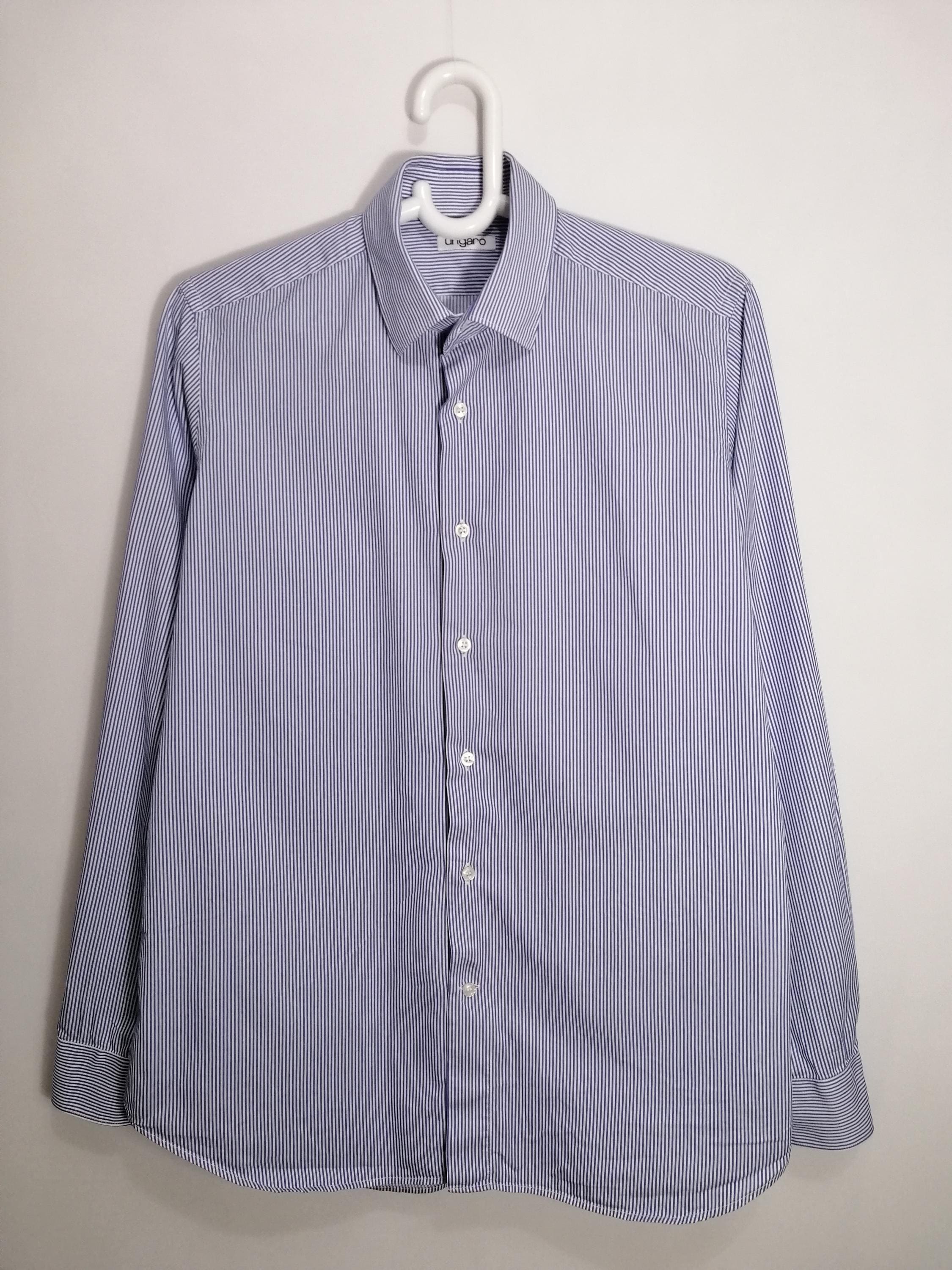 Chemise UNGARO Manches Courtes à Rayures Bleu Blanc Marron - Taille M (39/40) - Neuf Avec étiquettes
