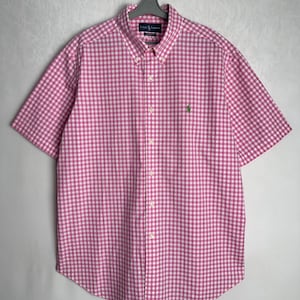 RALPH LAUREN Mens Shirt, 90s Polo Cotton Shirt, Gingham Check Button Down Shirt, Classic Fit Short Sleeve Shirt, 1990s Casual Clothing, XXL
