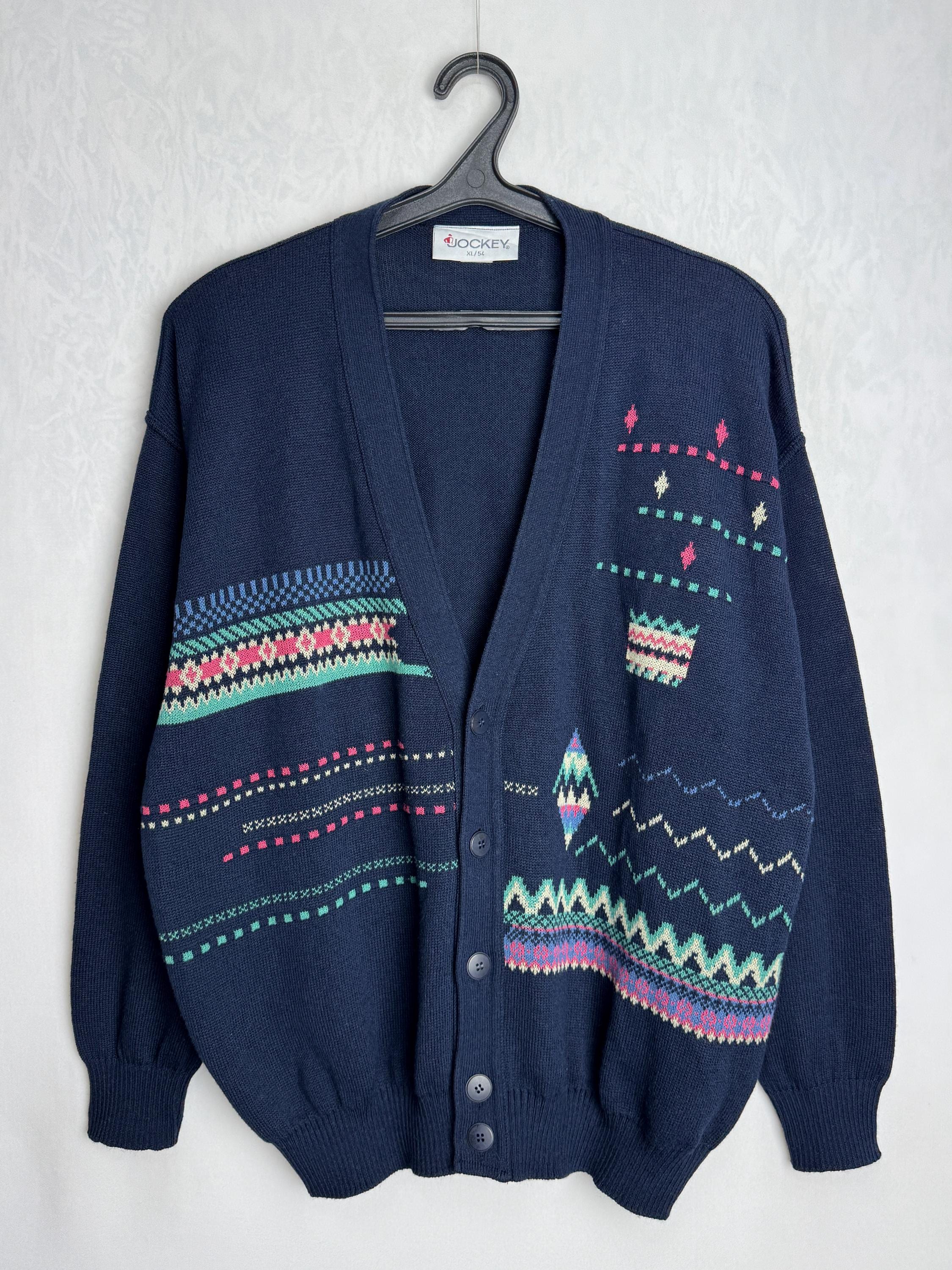 80s~90s MEN'S BIGI 縮絨 wool cardigan Oversized Mens Cardigan, 80s Cotton Blend Cardigan, Grandpa