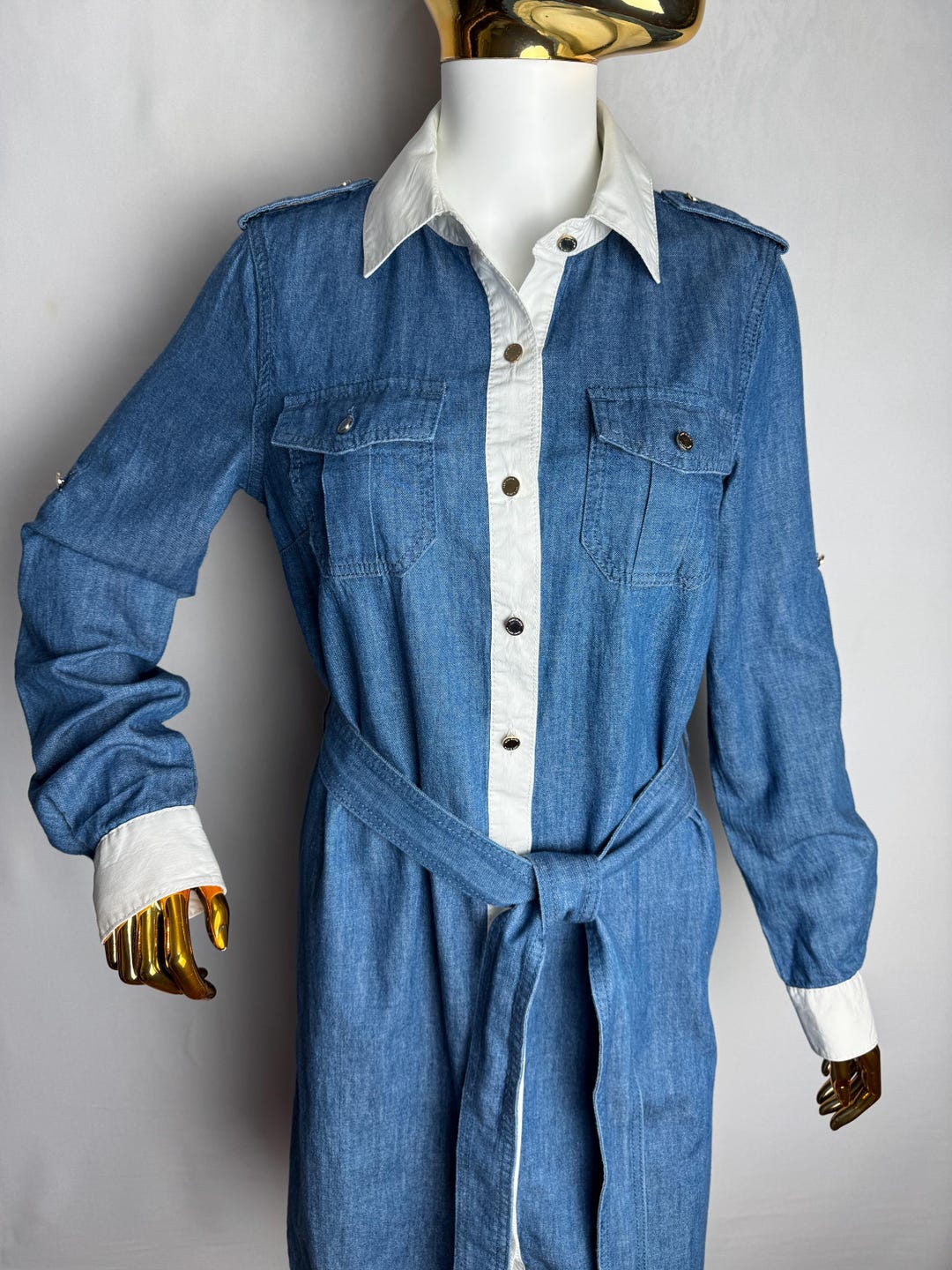 ebay denim shirt dress Bit and Bridle Denim Belted Mini Shirt Dress/ Tunic Blue Size Small