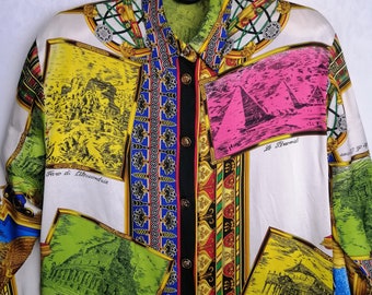 GIANNI VERSACE Silk Shirt, SS 1993 Versace Blouse, Baroque Print