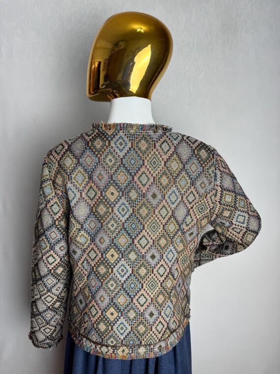 Tapestry Woven Jacket, Geometric Pattern Boho Bla… - image 5
