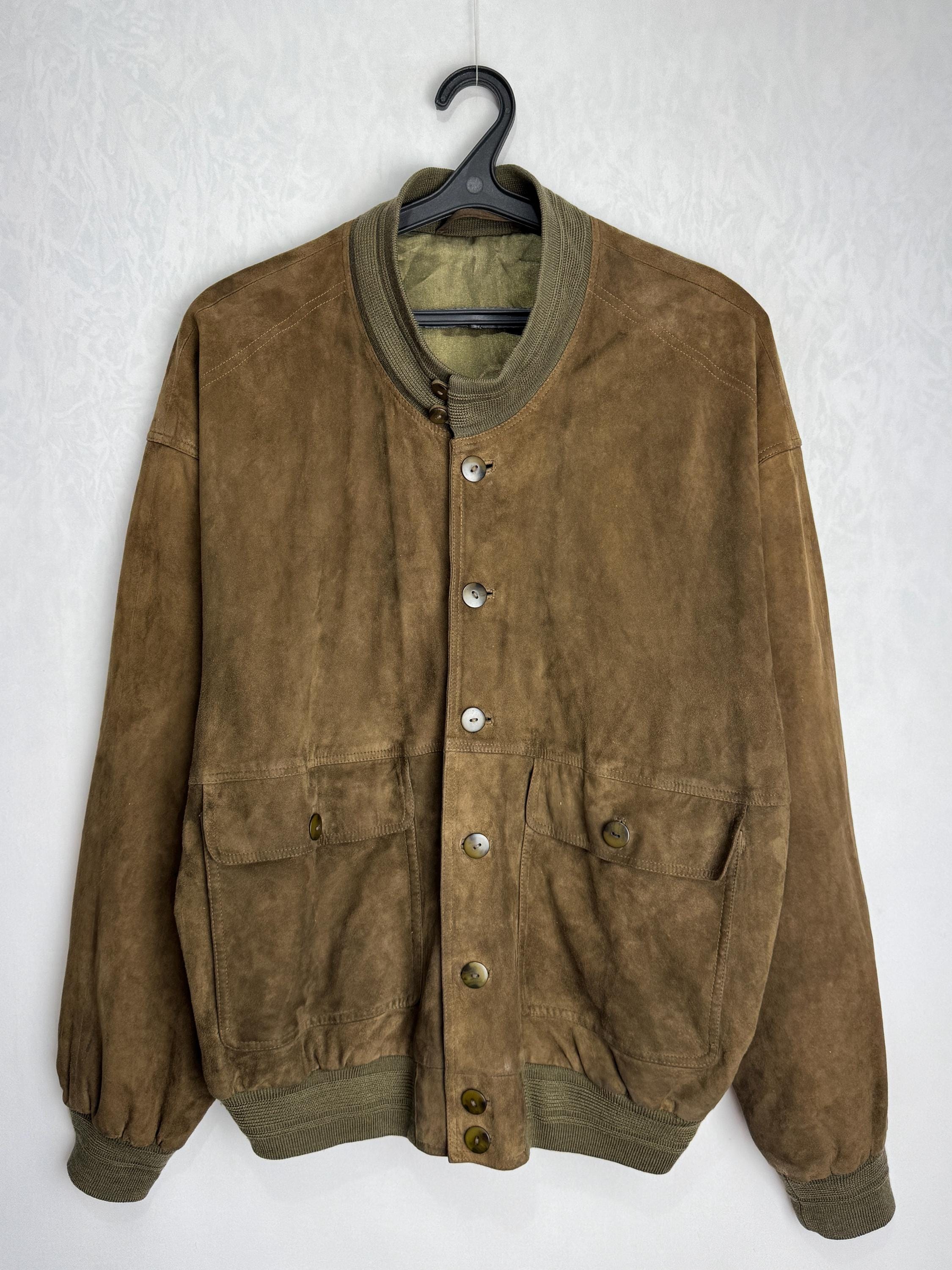 90s Men Suede Bomber Jacket, Genuine Leather Hunting Jacket 90s Men Suede Bomber Jacket, Genuine Leather Hunting Jacket