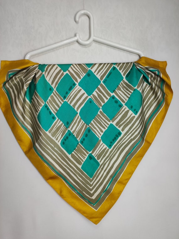 Geometric Silk Scarf, 70s Colorful Head Scarf, Wo… - image 2