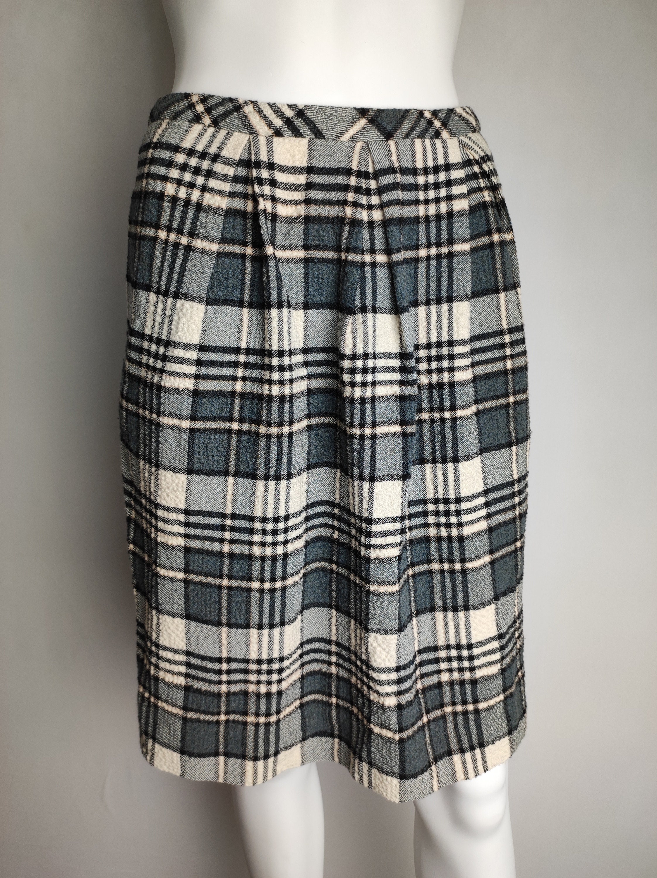 【Chloe】 BouclAC Wool Skirt SEE by CHLOE Plaid Skirt, Chloé Wool Blend Checkered Skirt