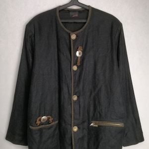 Linen Trachten Jacket, Austrian Folk Jacket, Traditional Tyrol Blazer, Oktoberfest Costume Jacket, German Bavarian Alpen Jacket, Size XXL