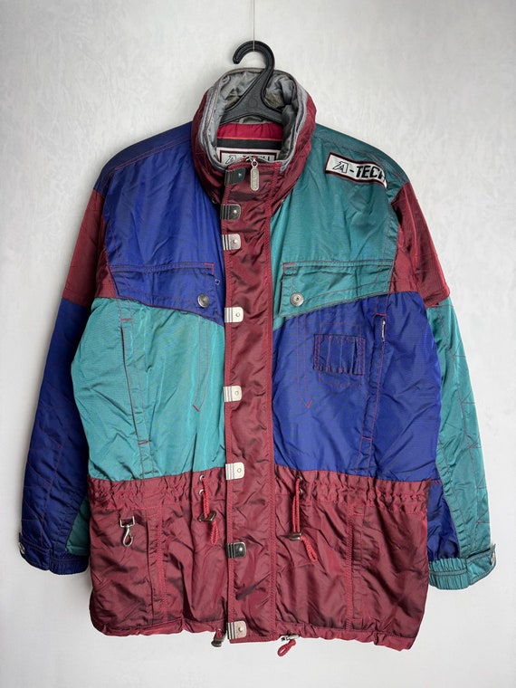 90er Vintage Skijacke, Österreichische Herren Skijacke, Colorblock  Winterjacke, Unisex Oldschool Retro Skibekleidung, Oversized  Snowboardjacke, L