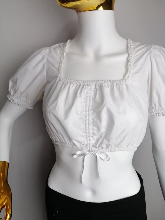 Dirndl Cropped Top, Puff Sleeve Austrian Blouse, … - image 10