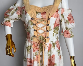 Dirndl mit Blumenmuster, Trachtenkleid, Dirndl mit Puffärmeln, Traditionelles Österreichisches Dirndl, Bayerisches Oktoberfest Dirndl, Deutsches Tiroler Kleid, L