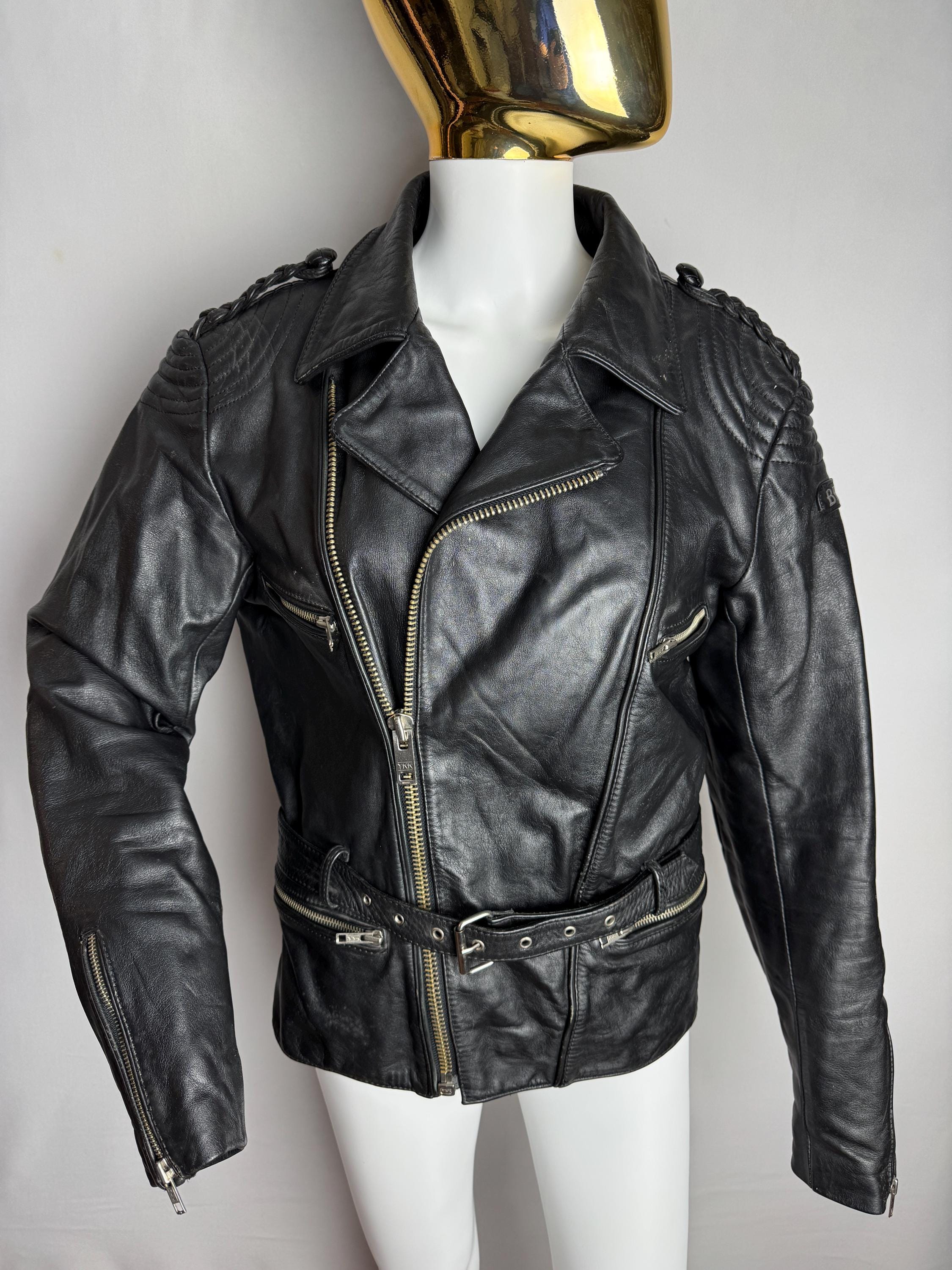 90s Womens Leather Jacket, Classic Biker Leather Jacket