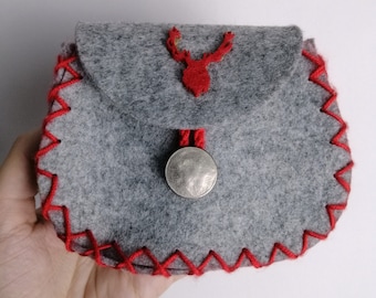 Oktoberfest viltzakje, handgemaakte wollen portemonnee, Oostenrijkse Dirndl accessoire, Trachten Folk zakje, Tiroler Alpine portemonnee, Beierse herten kleine tas