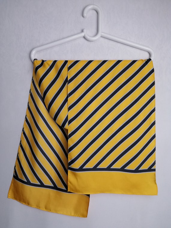 VINTAGE Silk Scarf Yellow Striped Pure Silk Scarf… - image 4