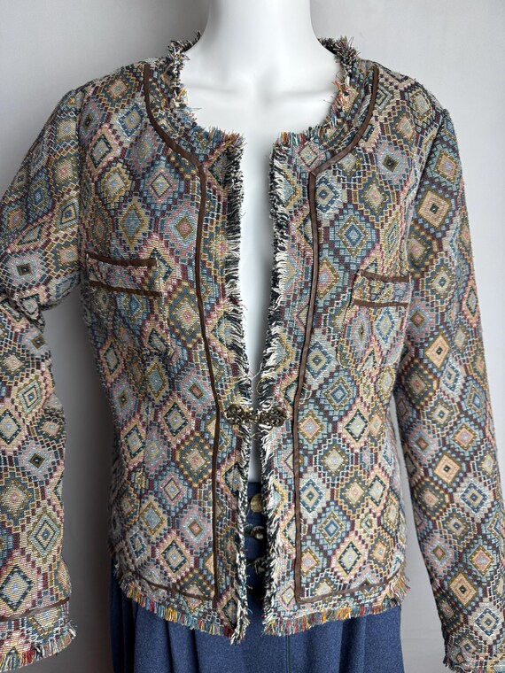 Tapestry Woven Jacket, Geometric Pattern Boho Bla… - image 6