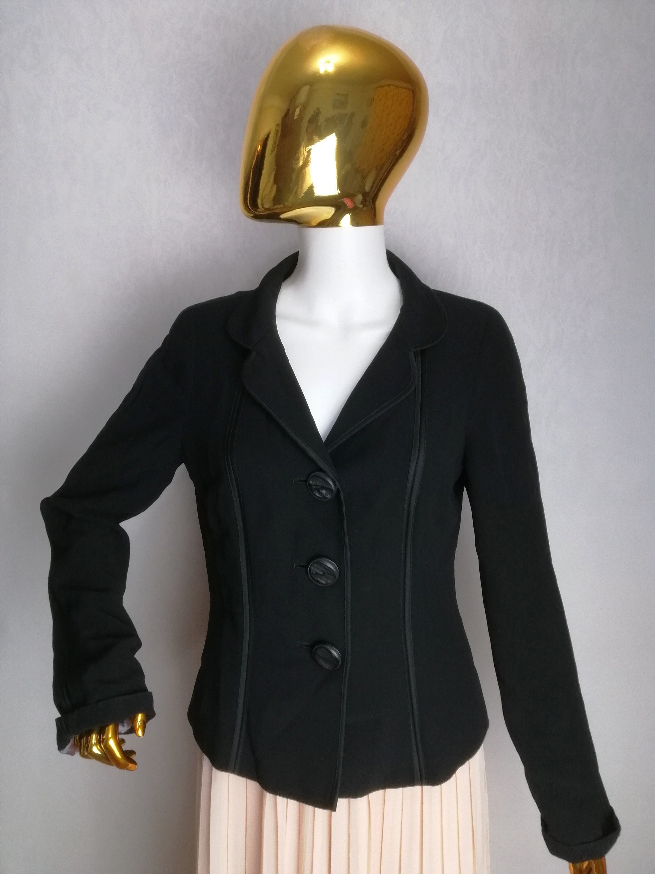 Max Mara, MAX MARA Wool Blend Jacket, Elegant Black Blazer, 90s Italian Designer Blazer, Ladies Classic Office Jacket, Womens Minimalist Fashion, L