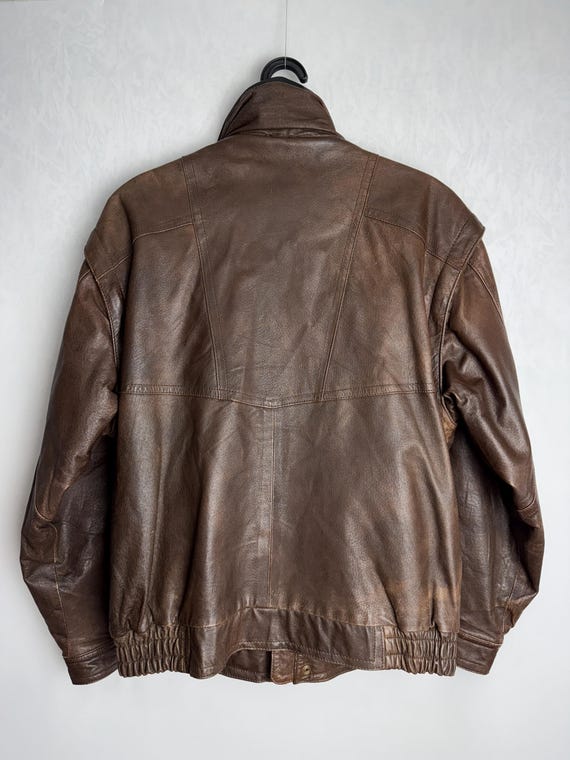 90s Mens Leather Jacket, Brown Motorcycle Jacket, Genuine Leather