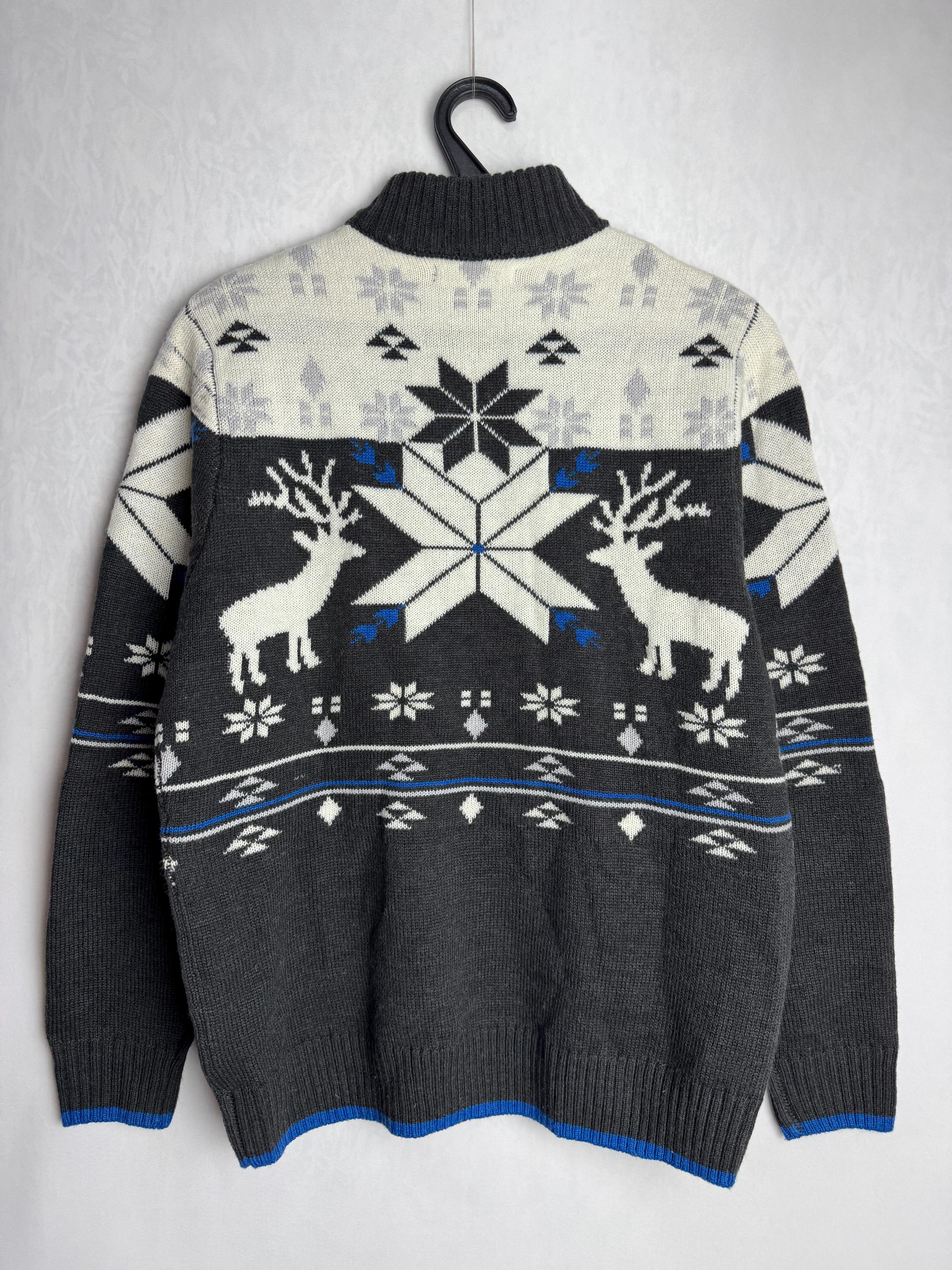 Norwegian Deer Zip up Sweater, 90s Nordic Folk Sweater