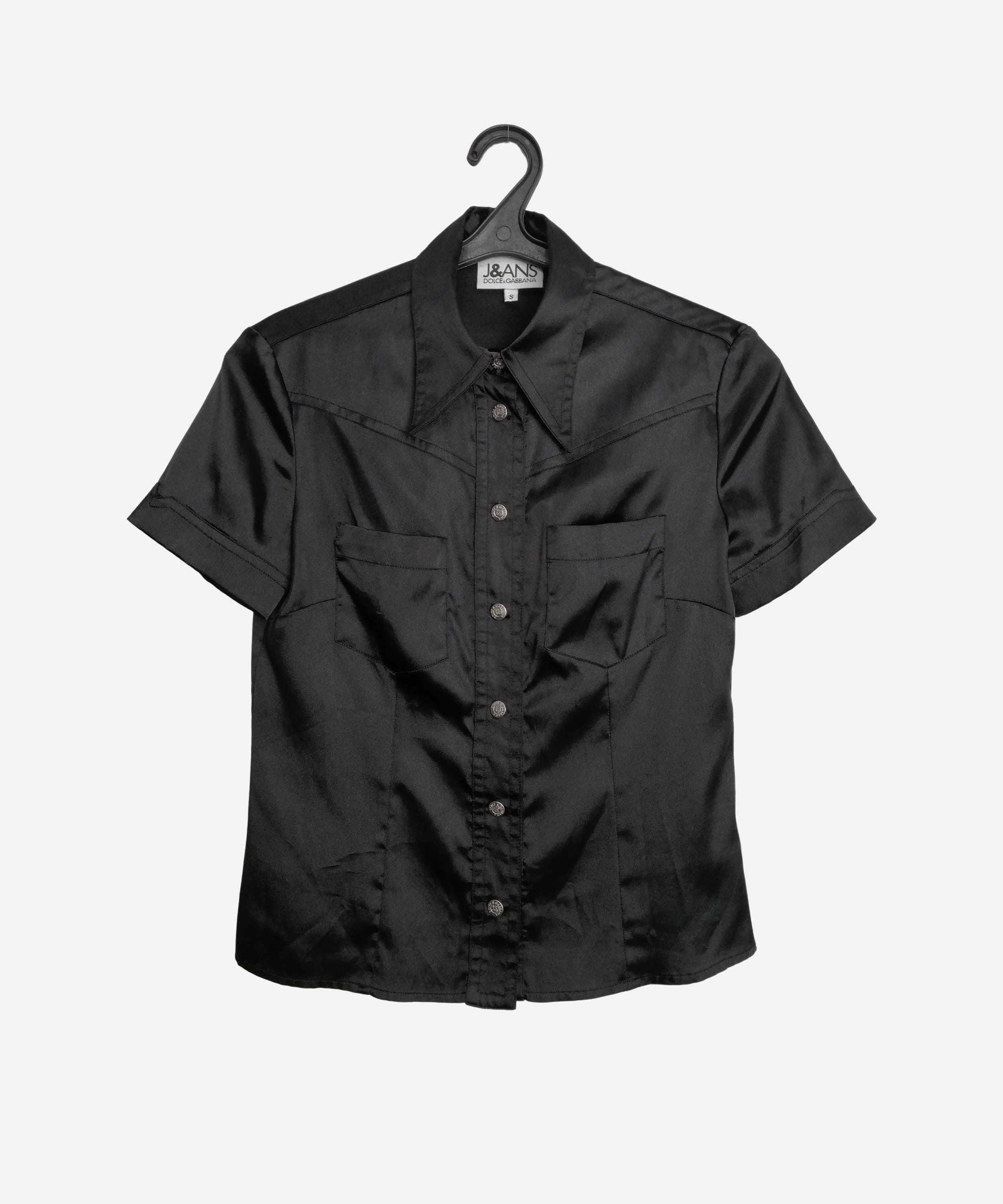 Camisa vintage DOLCE GABBANA blusa de disenador italiano Y2K top autentico de saten DG blusa sedosa negra de los 90 boton de manga corta Etsy Espana