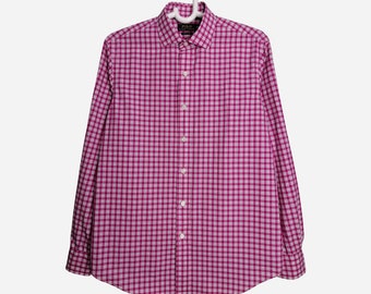 POLO RALPH LAUREN Vintage Mens Shirt Gingham Check Button Up Shirt Cotton Casual Long Sleeve Shirt