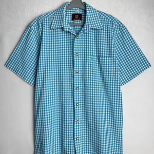 Mens Trachten Shirt, Traditional Alpen Shirt, Short Sleeve Austrian Shirt, Oktoberfest Folk Button Up, Tyrol Bavarian German Shirt, Size S