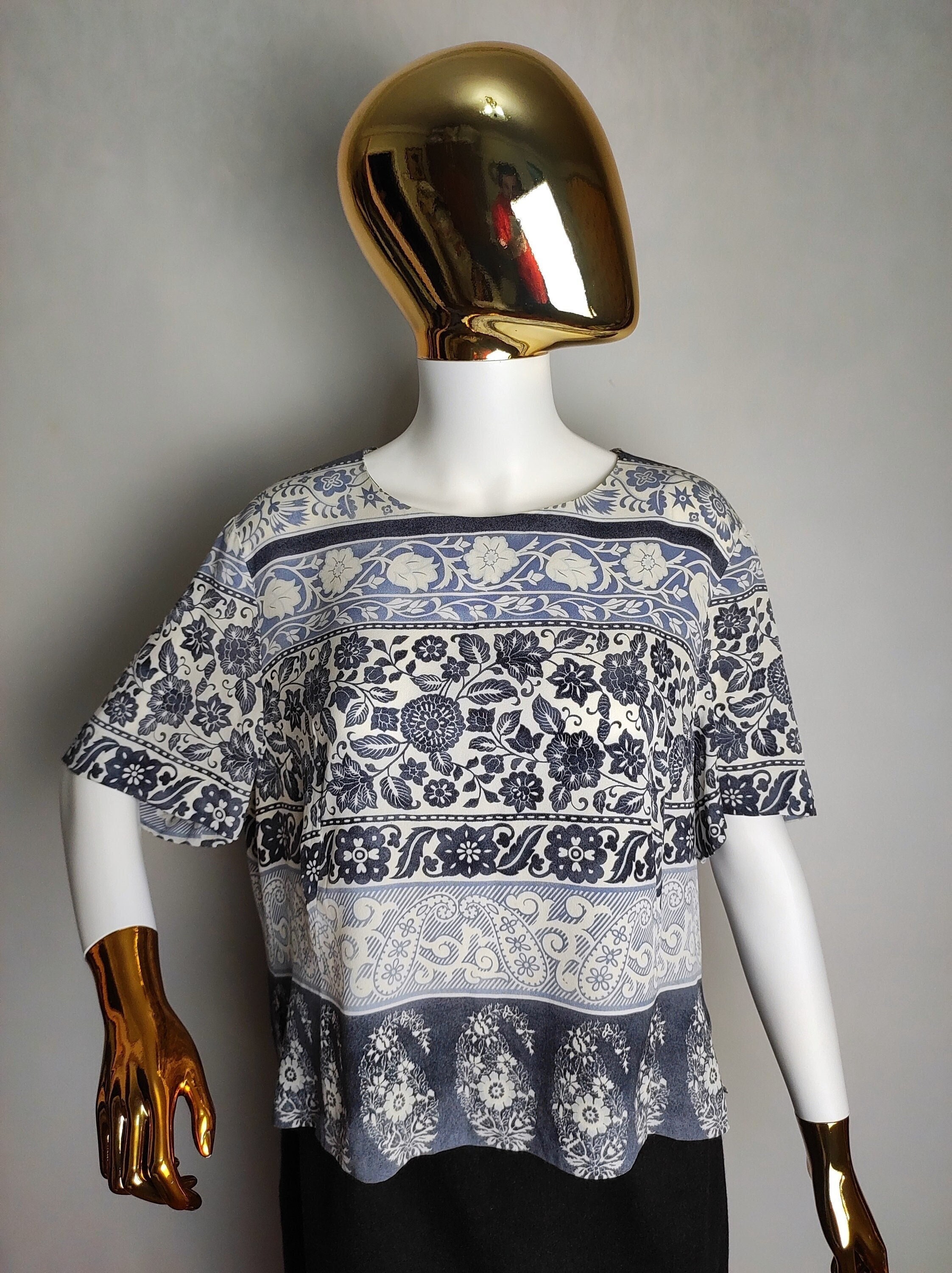 GIORGIO ARMANI シルクトップ、90年代フローラルペイズリープリント 