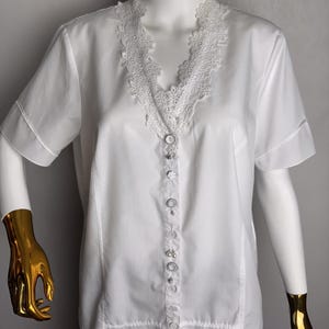 90s Austrian Lace Blouse, White Cotton Blend Trachten Top, Oktoberfest Dirndl Blouse, Tyrolean Folk Shirt, German Bavarian Alpen Blouse, XXL