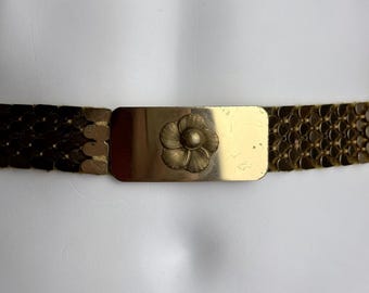 Vintage 70s gold-tone metal fish scale pharaoh belt clasp 30\