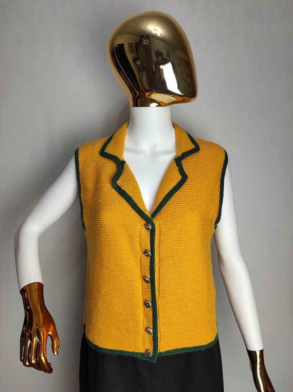 Dirndl Sleeveless Wool Vest, Austrian Knit Cardiga