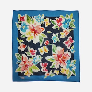 VINTAGE Floral Scarf, 80s Cotton Neckerchief, Womens Floral Square Scarf, Colorful Summer Neck Scarf, Unique Floral Bandana, Gift For Her