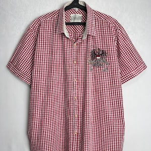 Mens Trachten Shirt, Traditional Alpen Shirt, Short Sleeve Austrian Shirt, Oktoberfest Folk Button Up, Tyrol Bavarian German Shirt, Size XXL
