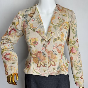 Vintage Pomegranate Tapestry Jacket, Floral Paisley Brocade Blazer, Baroque Style Romantic Cottagecore Jacket, Multicolor Cotton Boho Blazer