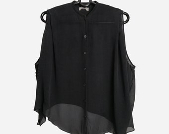 ACNE STUDIOS Vintage Womens Silk Blouse Oversized Asymmetric Black Silk Top Y2K Designer Sleeveless Summer Blouse