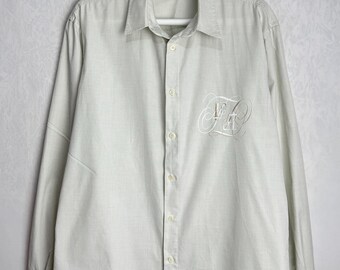 GIANFRANCO FERRE Vintage Mens Shirt, Y2K Italian Designer Dress Shirt, Embroidered Monogram Cotton Button Up, Minimalist Luxury Menswear, XL