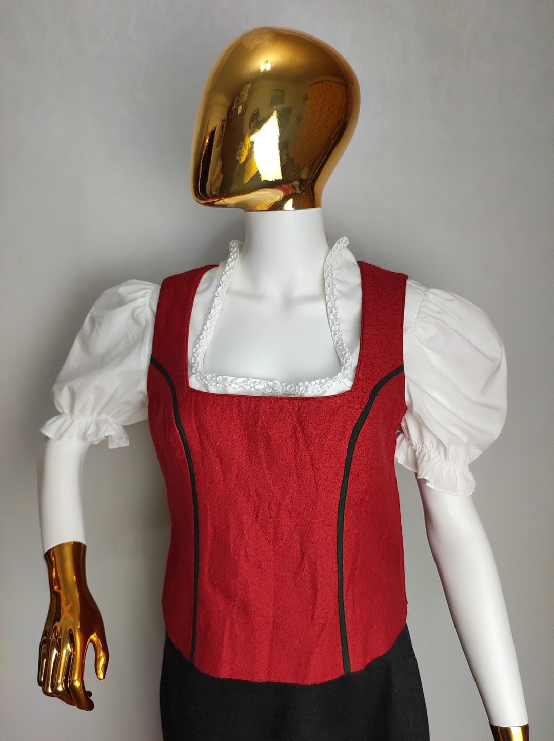 Gilet Traditionnel ST. PETER Laine Vert Tyrol – Taille XS/32, Vintage Parfait