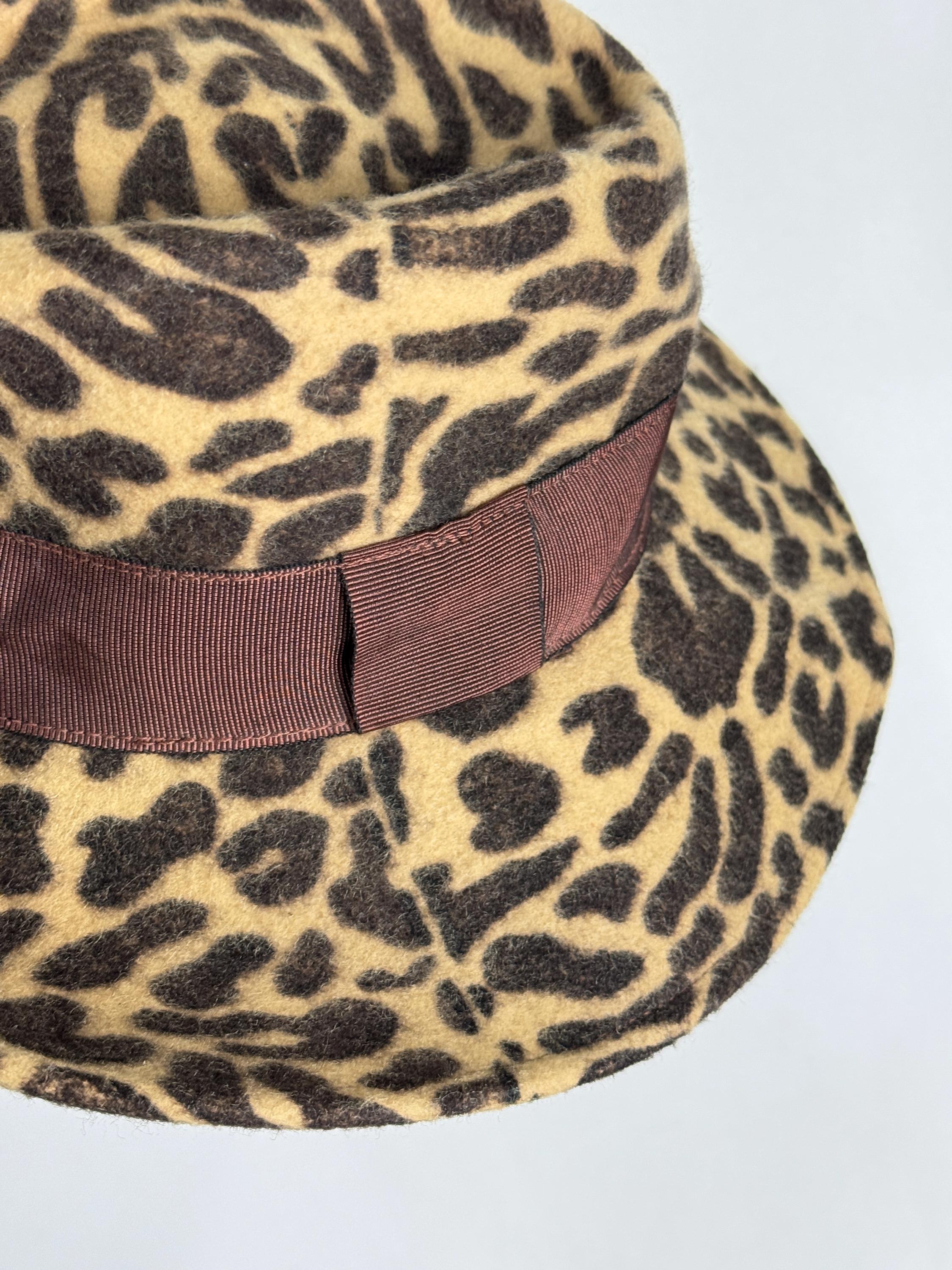 Vintage Y2K Leopard Print Pony Hair Fedora Real Fur Short Brim Women\'s O/S Leopard Print Fedora Hat, Animal Print Vintage Hat, Womens  main image 2