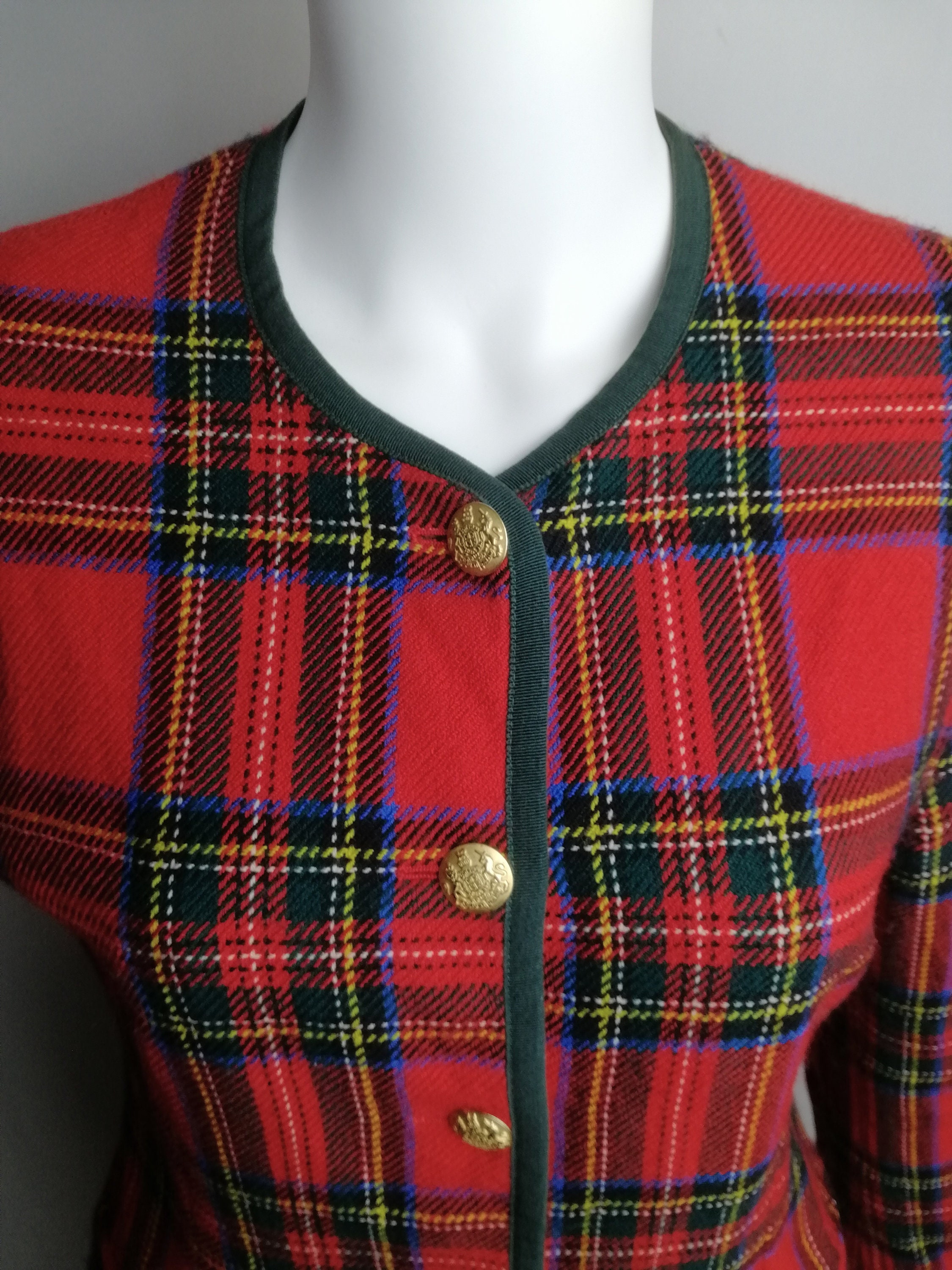 Tartan Wool Jacket, 80s Vintage Plaid Blazer, Made in Italy Red