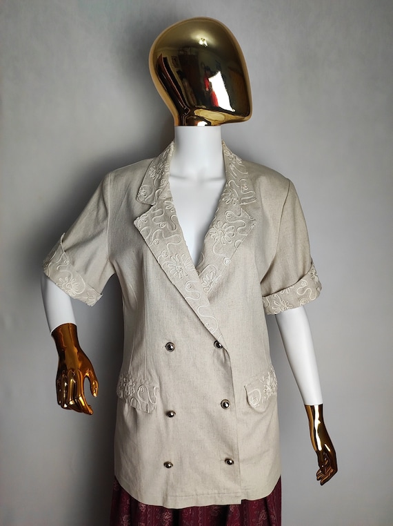Vintage Linen Jacket with Ethnic Patterns