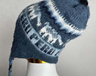 Vintage Peruvian Chullo Hat, Alpaca Ear Flap Winter Hat, Llama