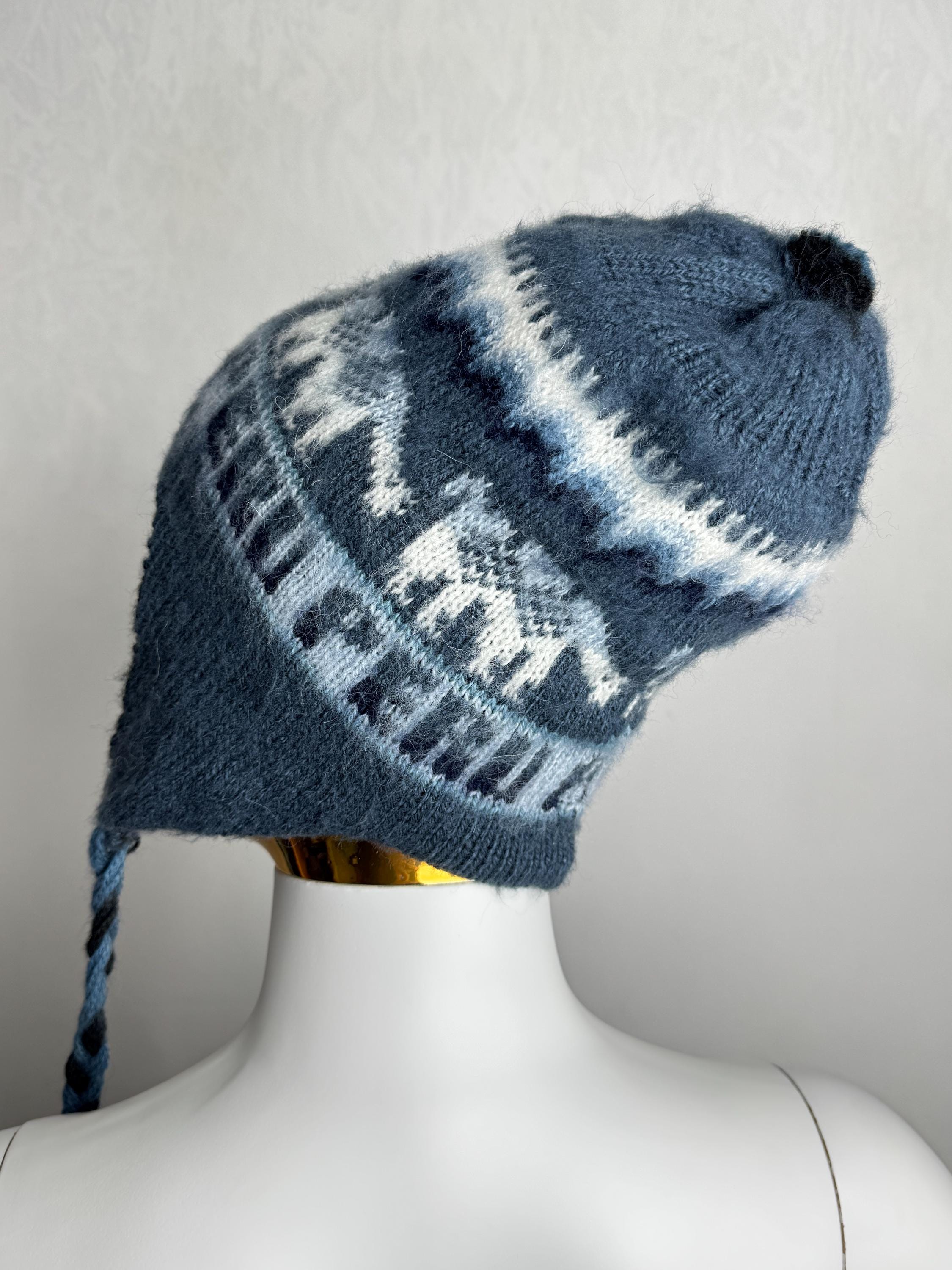 帽子 [Archive] 90s Nordic Pattern Chullo Hat Vintage Peruvian Chullo Hat, Alpaca Ear Flap Winter Hat, Llama