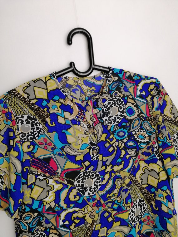 VINTAGE Womens Blouse 80s Abstract Print Psychede… - image 4