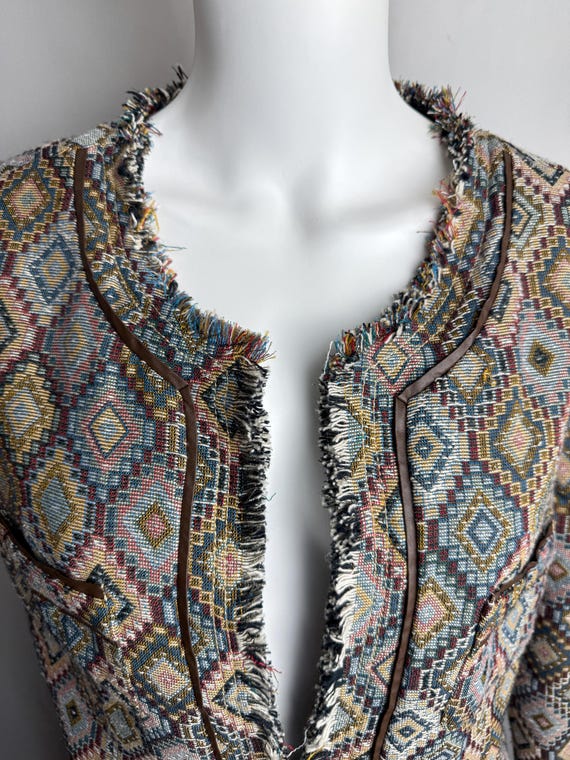 Tapestry Woven Jacket, Geometric Pattern Boho Bla… - image 2