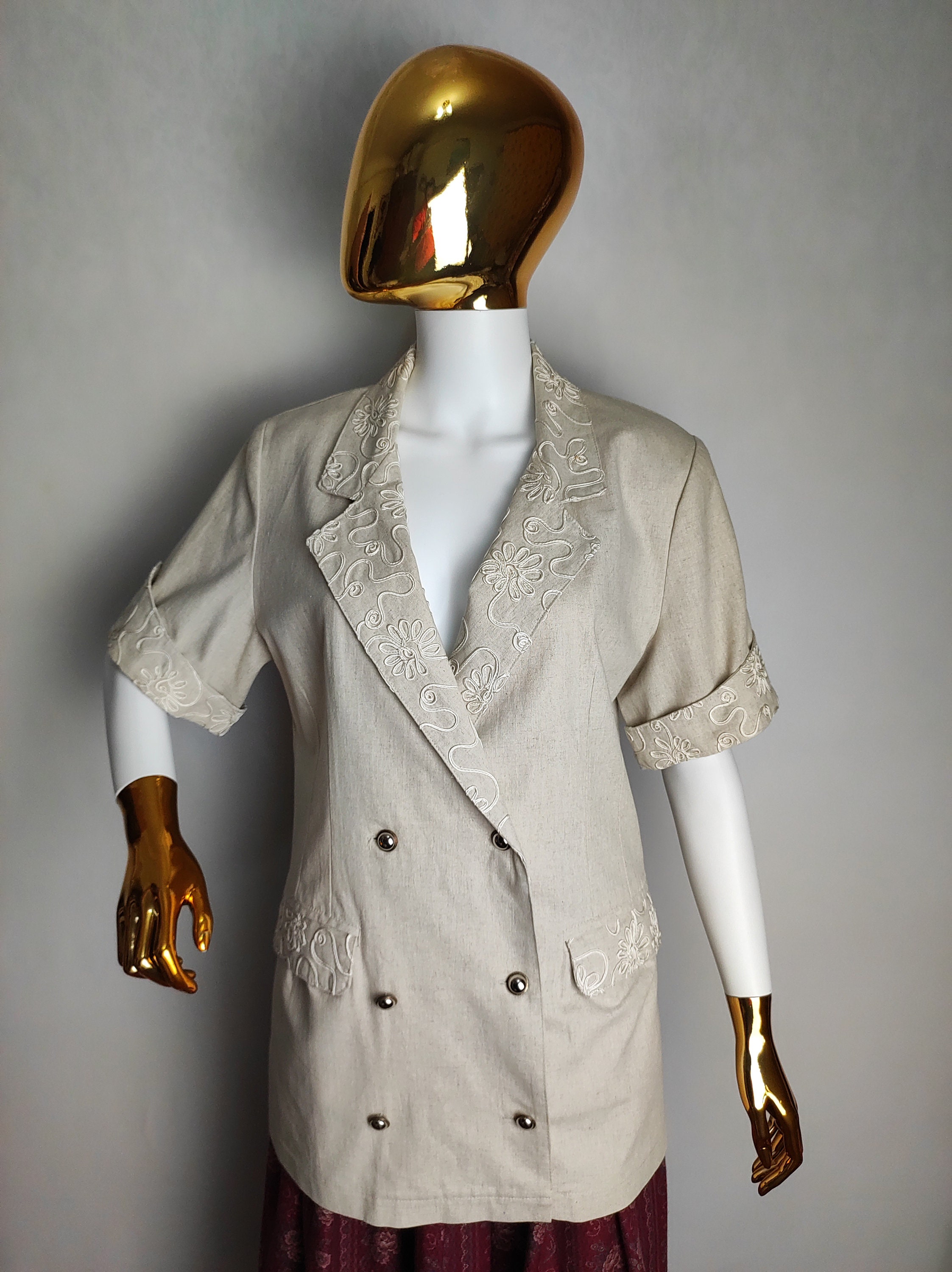 80s Linen Blend Jacket, Vintage Womens Cotton Summer Jacket