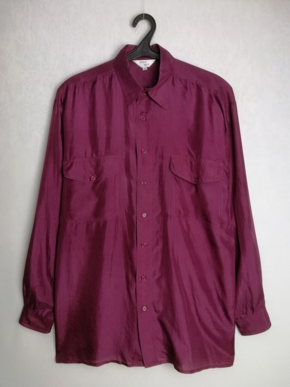 Vintage Mens Silk Shirt, 90s Oversized Pure Silk … - image 1