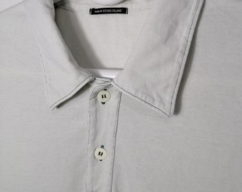 STONE ISLAND Vintage Mens Polo Shirt 90s White Green Cotton STONE ISLAND Vintage Mens Polo Shirt 90s White Green Cotton
