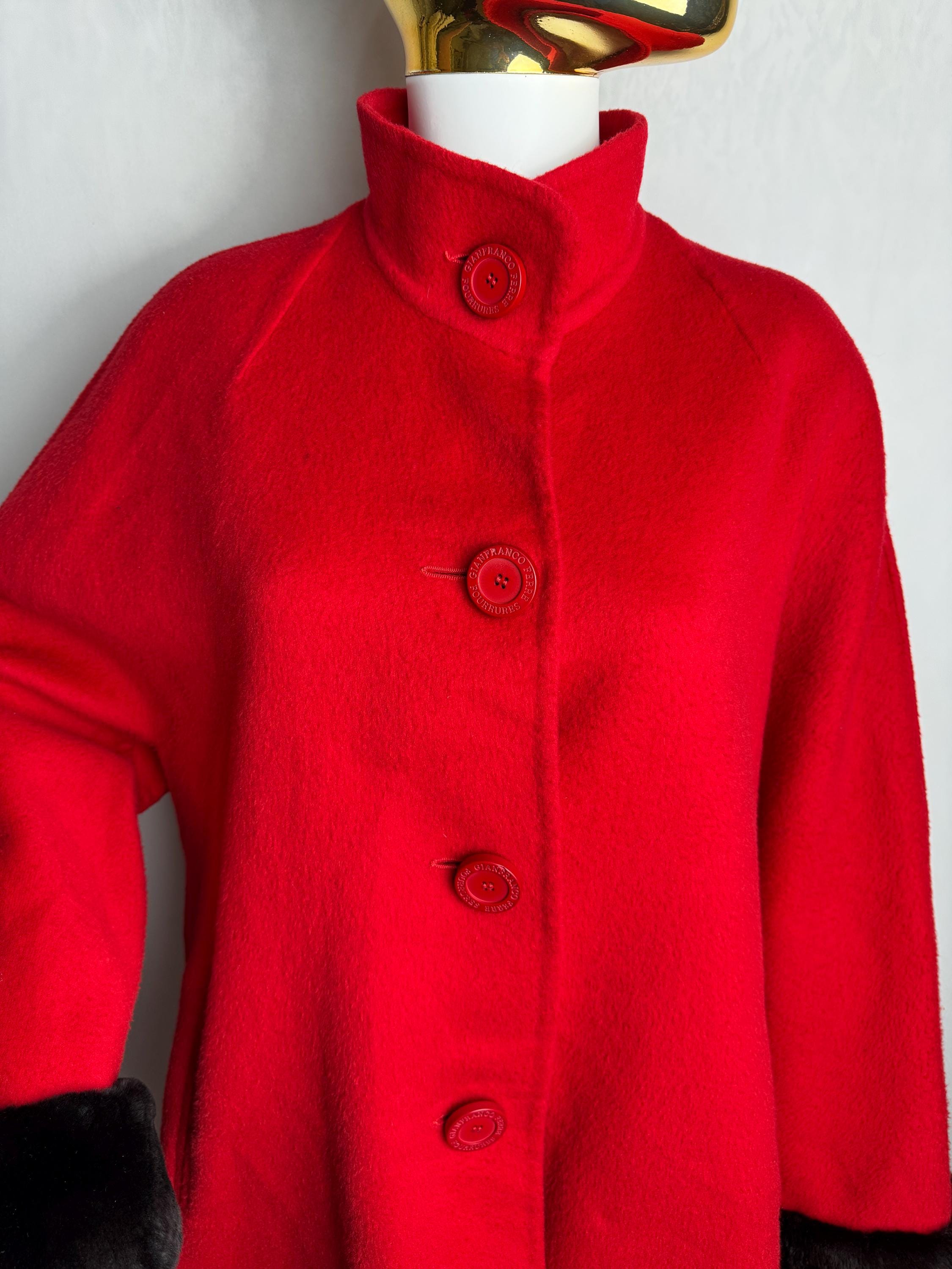 GIANFRANCO FERRE Fourrures Red Wool Coat, 80s Luxury Couture