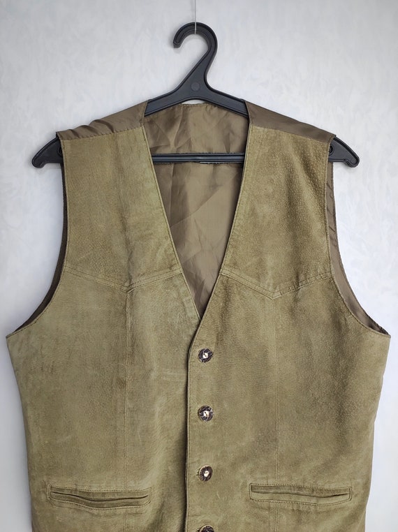 Austrian Suede Vest, Trachten Leather Vest, Men O… - image 3