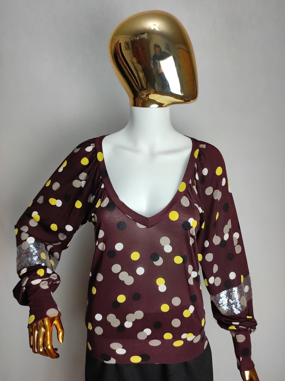 KENZO PARIS Sequin Blouse, Polka Dot Silk & Cotton